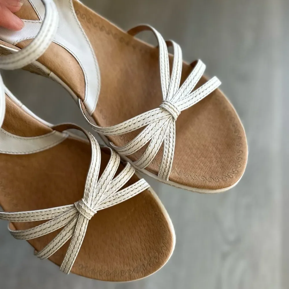 Clarks Artisan White Leather Espadrille Wedge Sandals Ankle Strap Size 10
